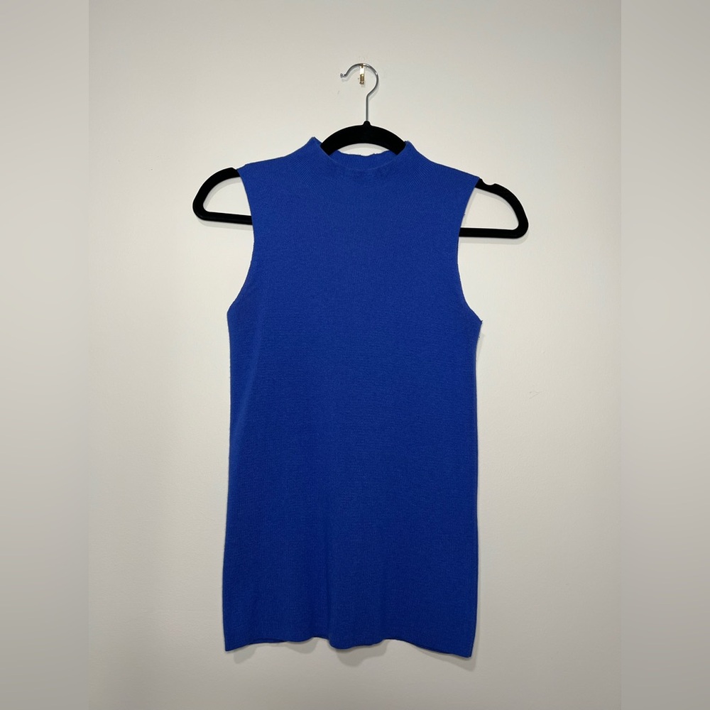 Ann Taylor Mock Neck Blue Knit Tank Top